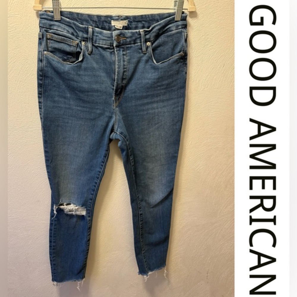 Good American Women's Blue Distressed High-Rise Jeans